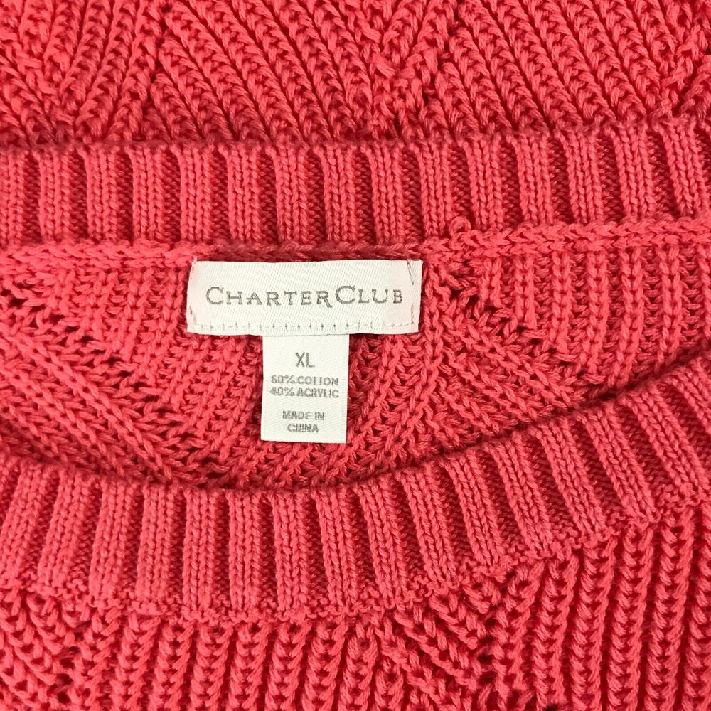 Charter Club Women's XL Sweater Pink Knit Curvy Stitch 3/4 Sleeve Tunic AS22 - Picture 2 of 4